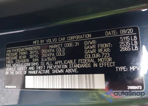 2021 Volvo V60 Cross Country T5 z USA, uszkodzony, nr VIN YV4102WK7M1067670